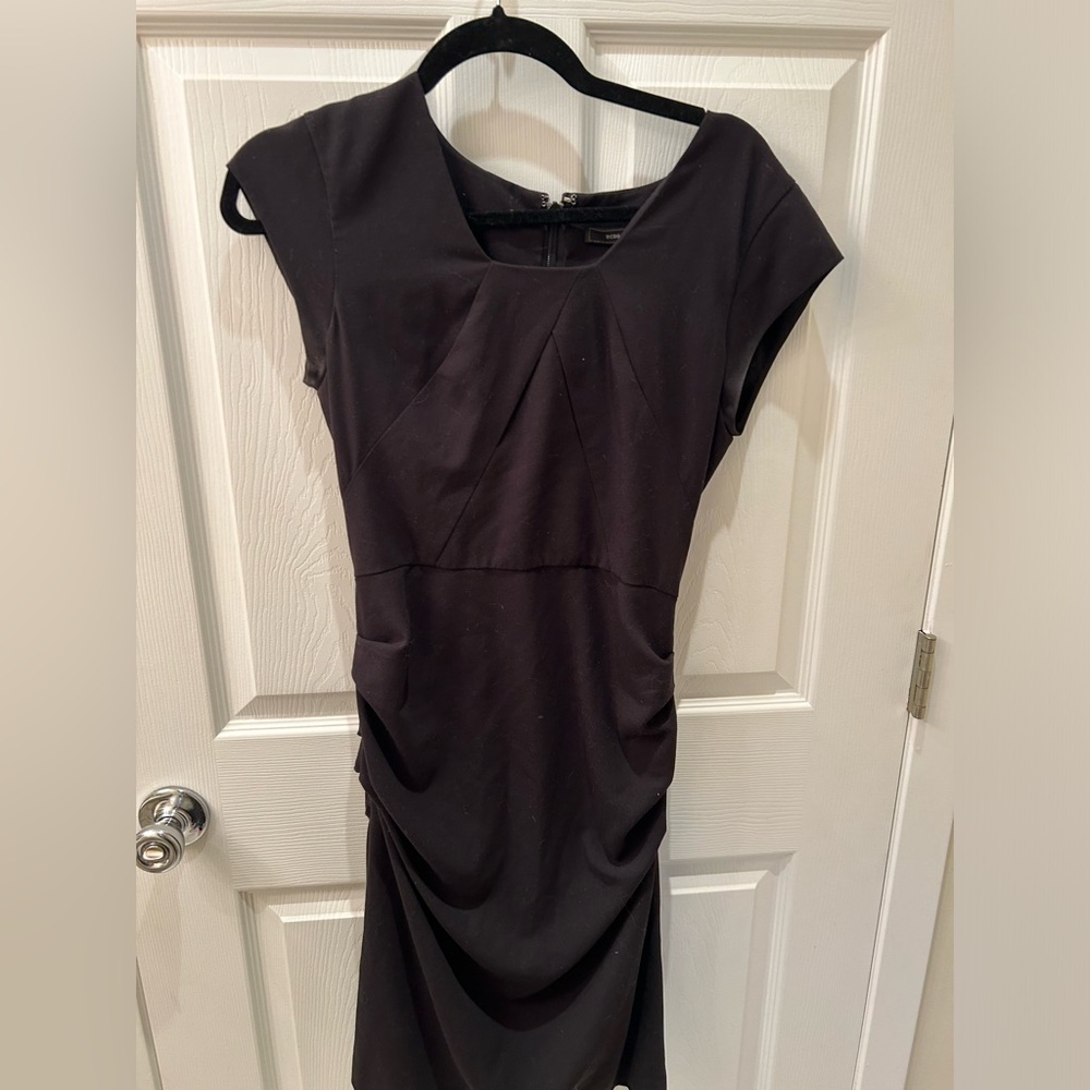 BCBG Max Azaria black rouged dress. Size 6.